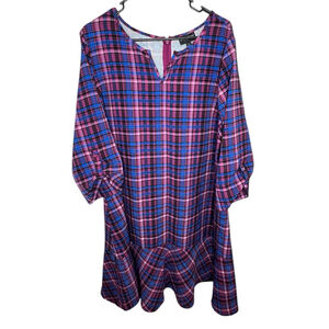 Lane Bryant Pink And Blue Plaid Babydoll Tunic Ruffle Hem Knee Length Dress